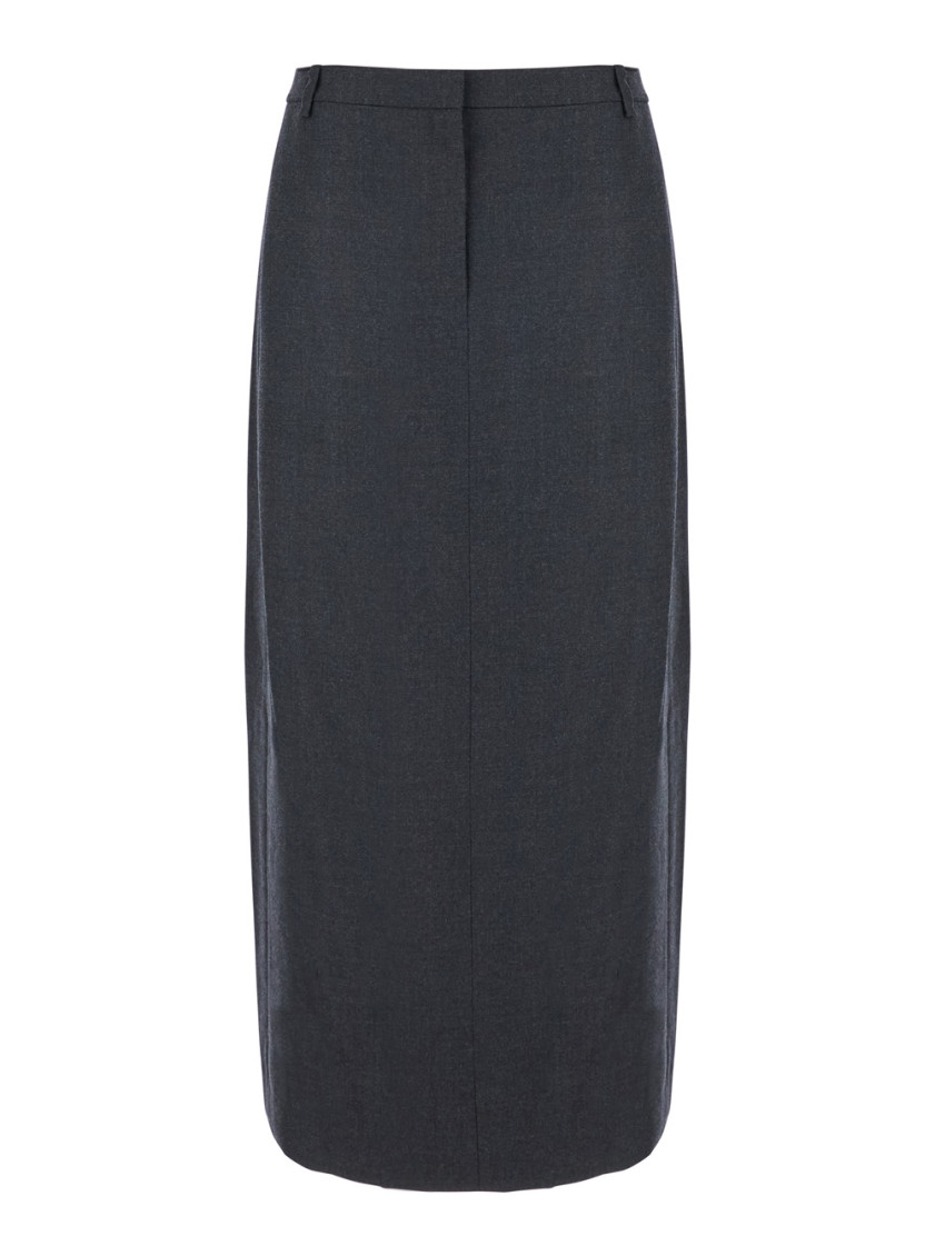 Theory Midi Grey Skirt With Slit In Wool Blend Woman In Grey
