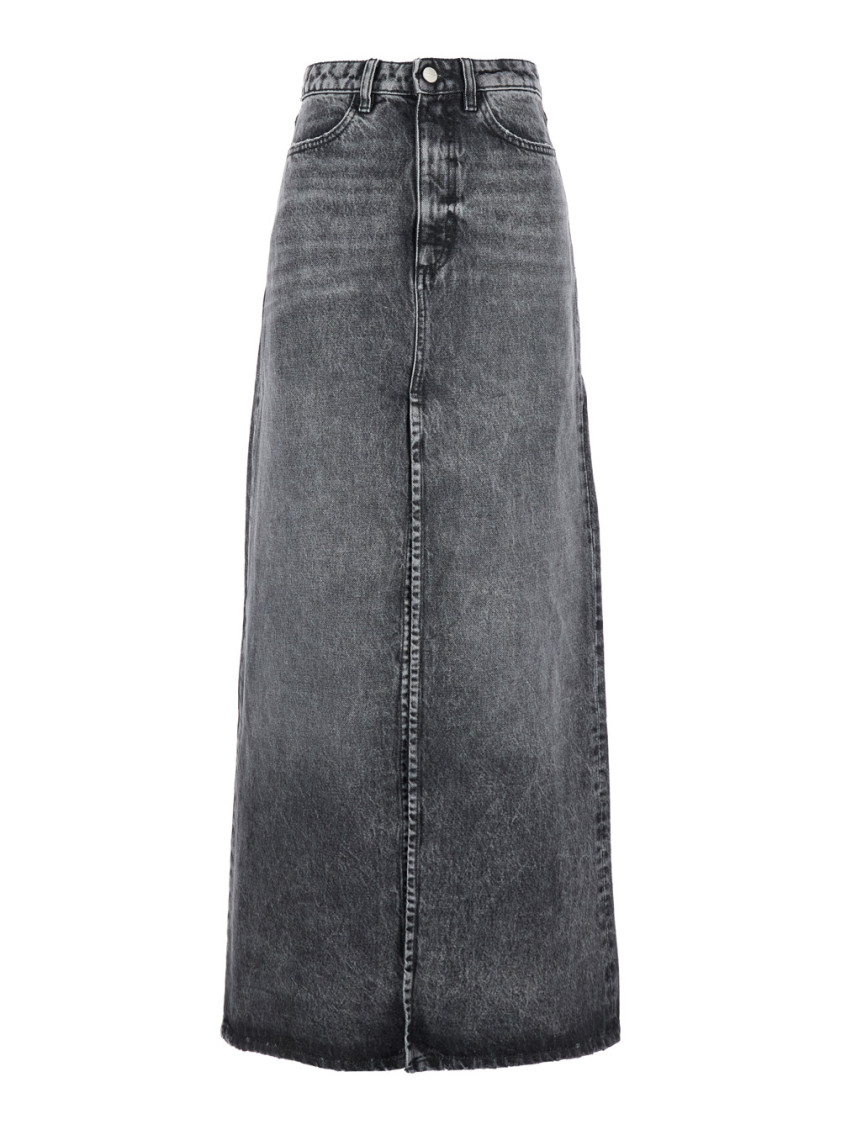 Icon Denim Blue High Waist Long Skirt With Logo Patch On The Rear And Logo Detail On The Rear In Denim Woman In Blue