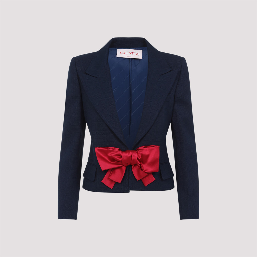 Valentino Tailored Bow-detail Jacket Crafted From Lightweight Viscose In Blue