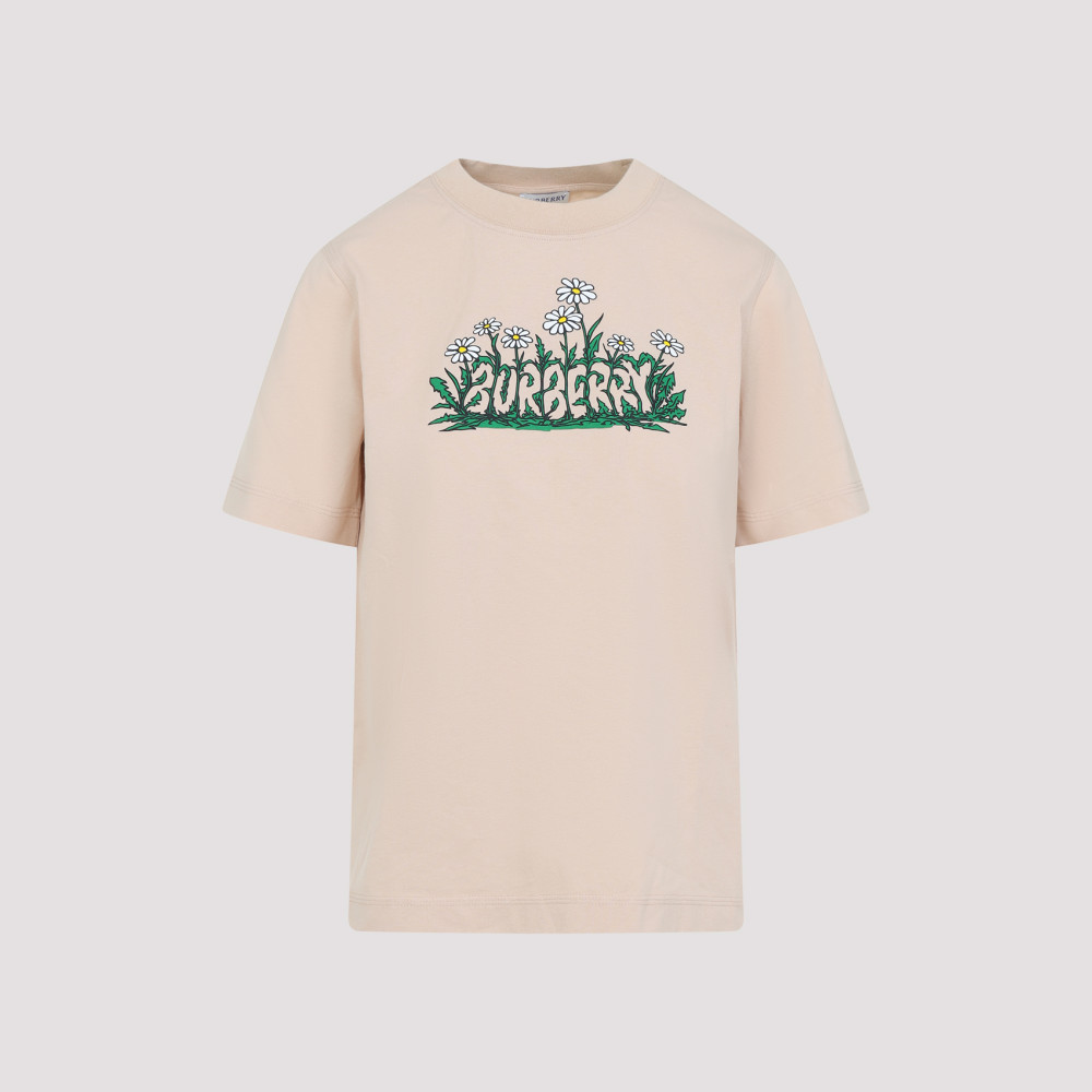 Burberry Soft Cotton T-shirt With Vibrant Floral Graphic In Beige