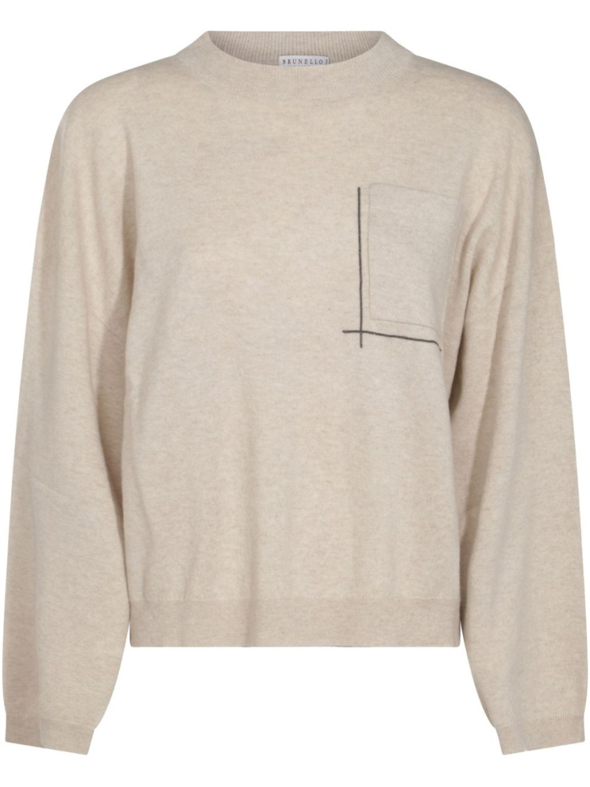 Brunello Cucinelli Silk And Wool Blended Sweater In Beige