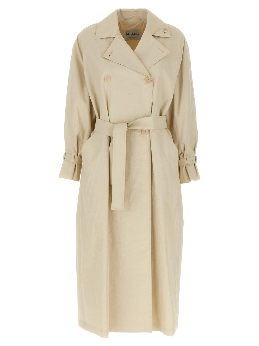 Max Mara Double-breasted Ivory Trench Coat With Belted Waist In Beige