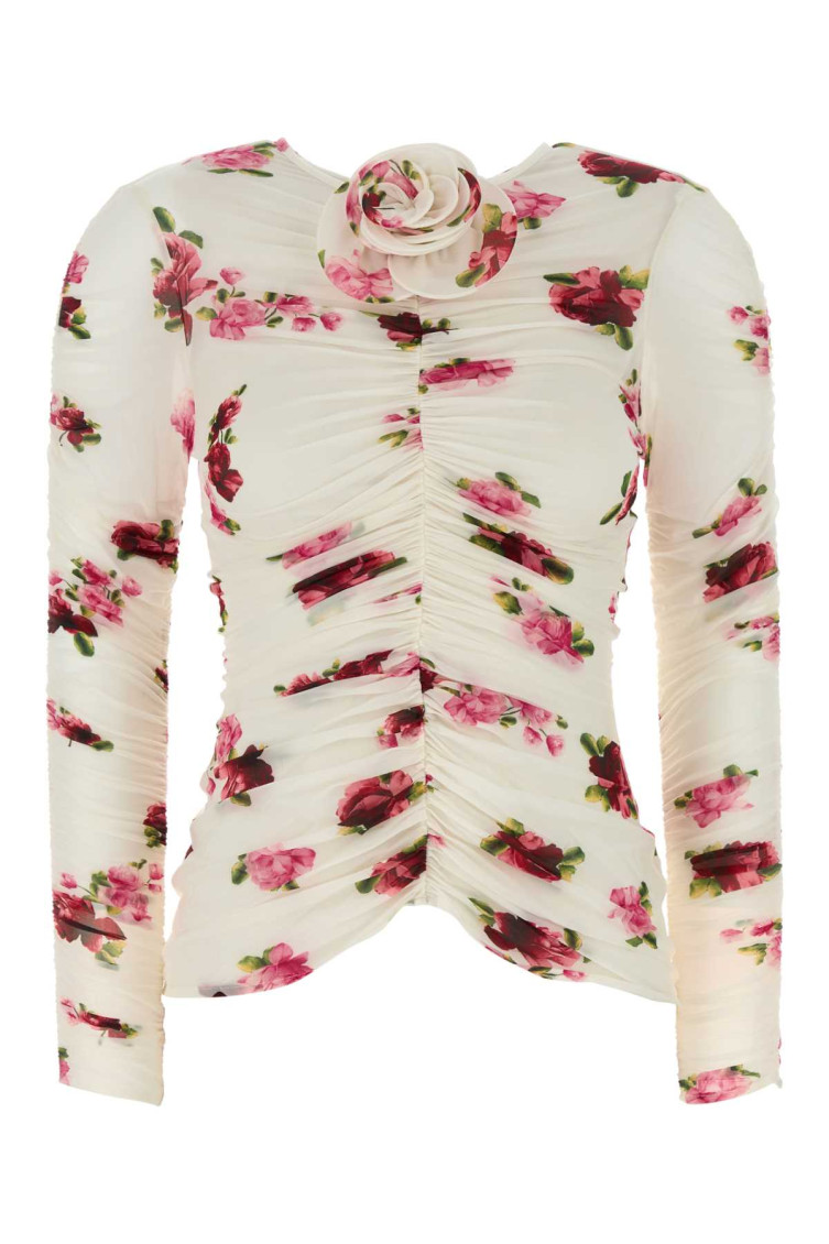 Magda Butrym Cream Printed Stretch Cupro Top In Off White