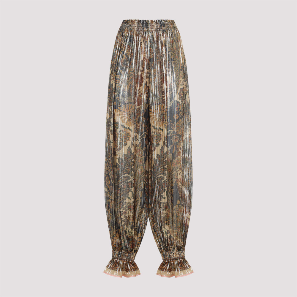 Valentino Beige Metallic Voyage Pleated Wide-leg Pants In Beige