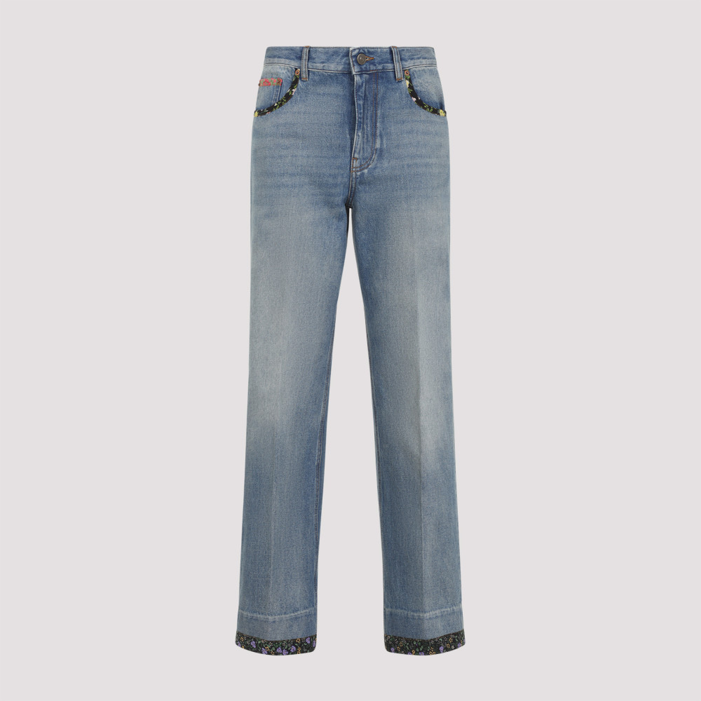 Valentino Straight-fit Denim Pants With Colorful Embellishments In Blue