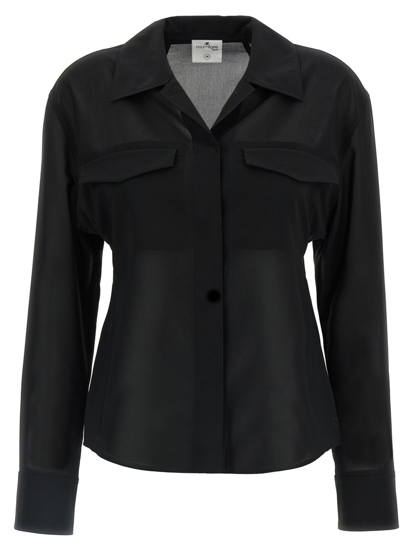 Courrèges Double Pocket Collared Shirt With Cuffed Sleeves In Black