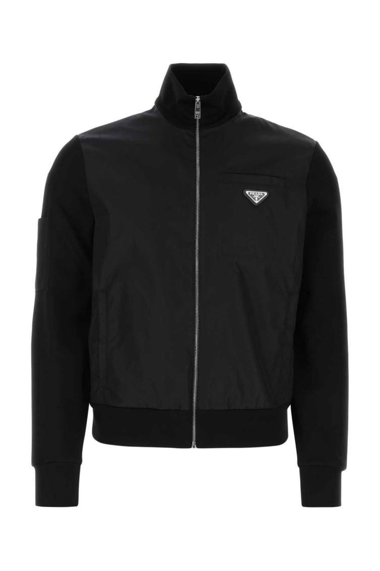 Prada Black Re-nylon Zip-up Sweatshirt In Black