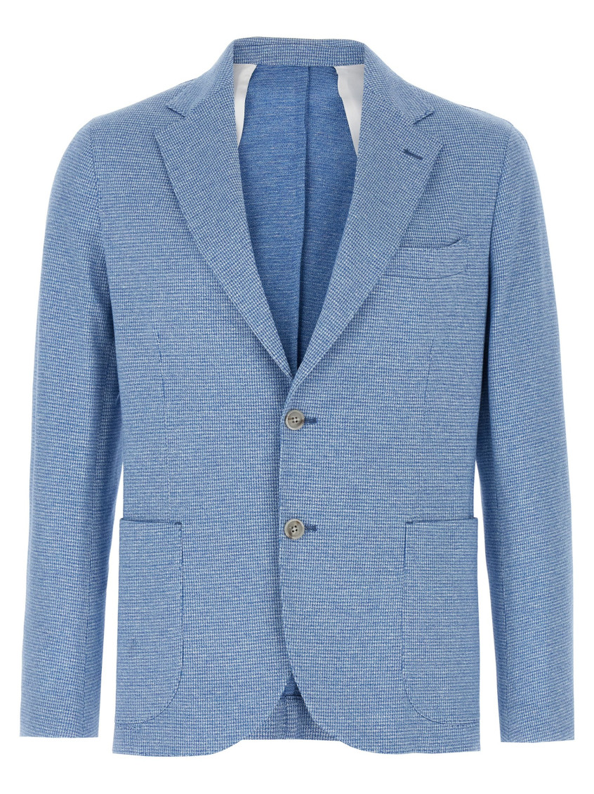 Barba Napoli Dynamic 201 Houndstooth-patterned Blazer In Light Blue