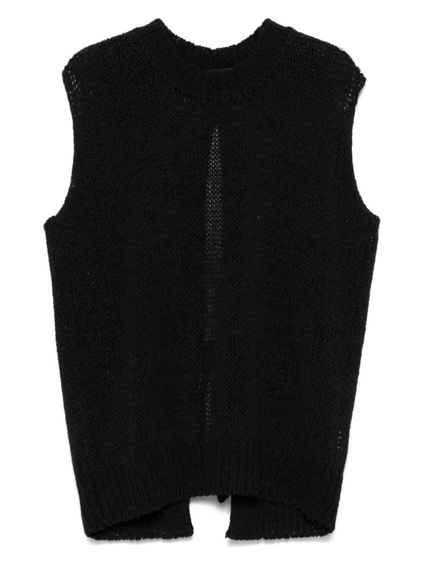 Roberto Collina Back Slit Cotton Blend Top In Black