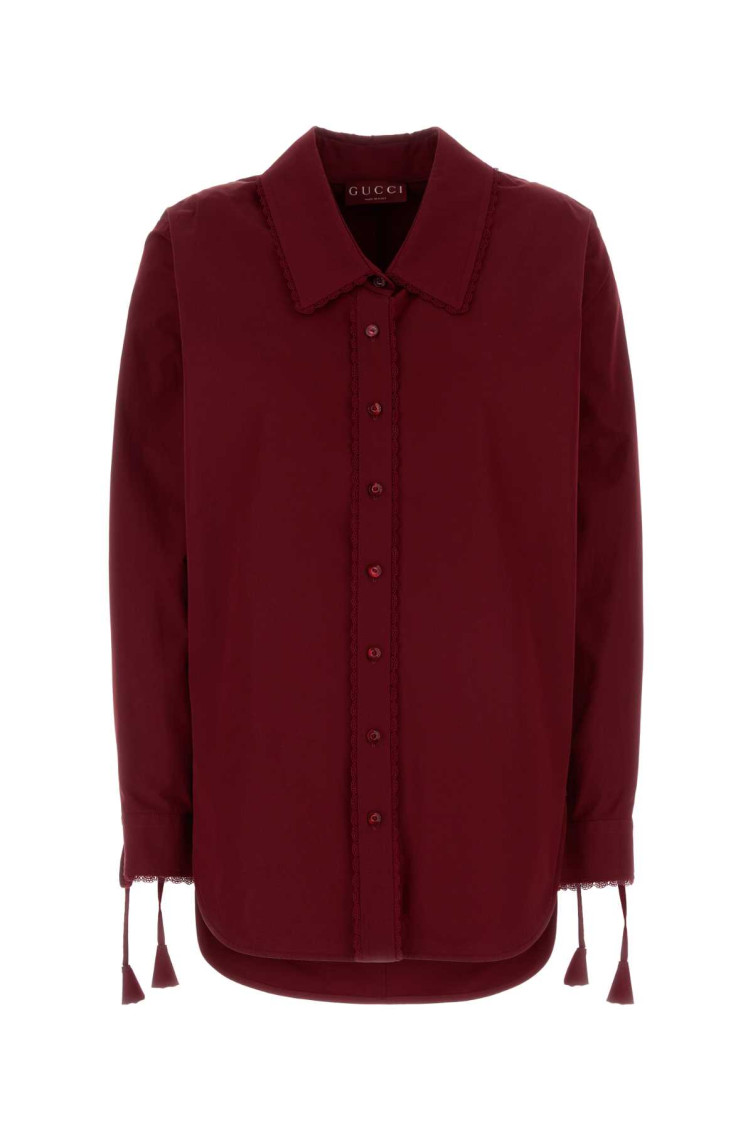 Gucci Womens Rosso Ancora Embroidered Drawstring-sleeves Cotton-poplin Shirt In Cherry