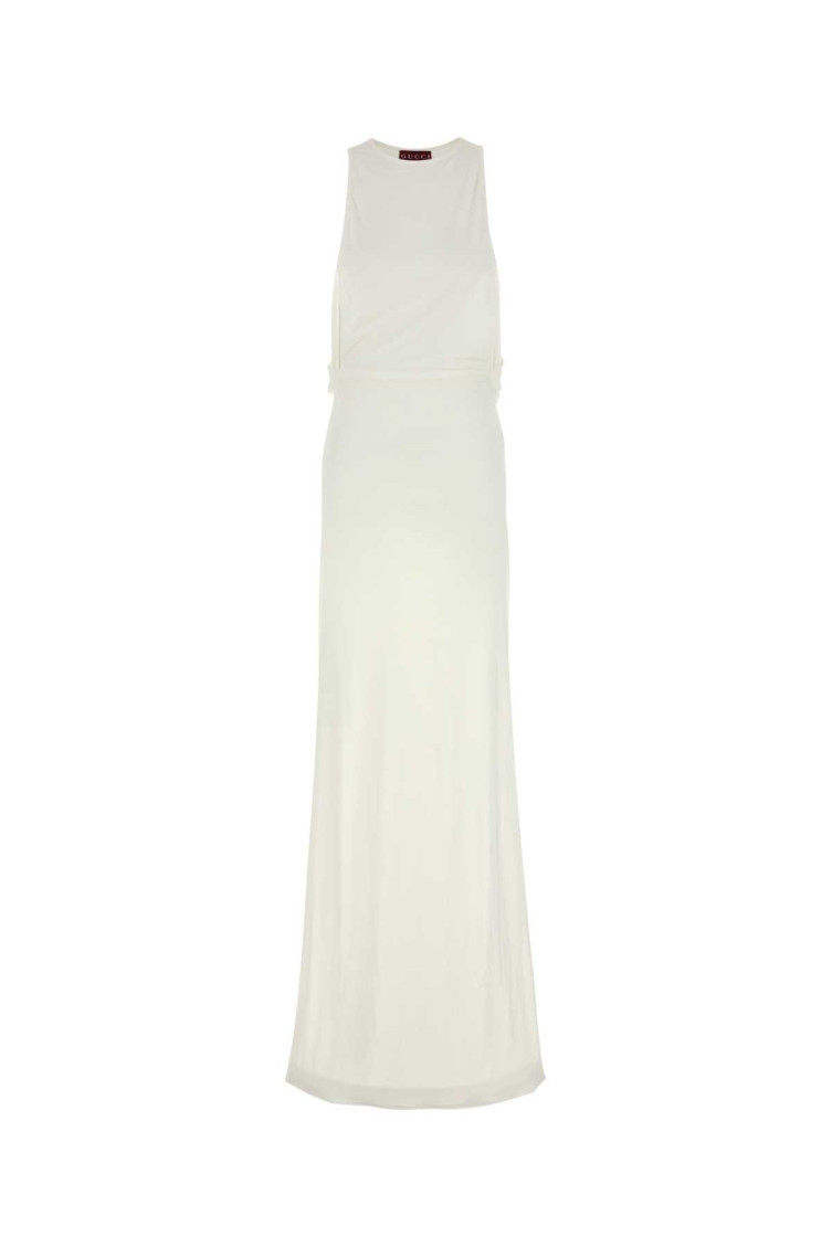 Gucci Long Crepe Dress Back Detail In White