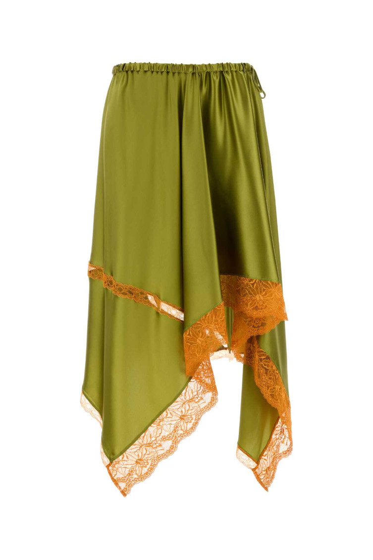 Shop Dries Van Noten Light Green Asymmetrical Silk Midi Skirt