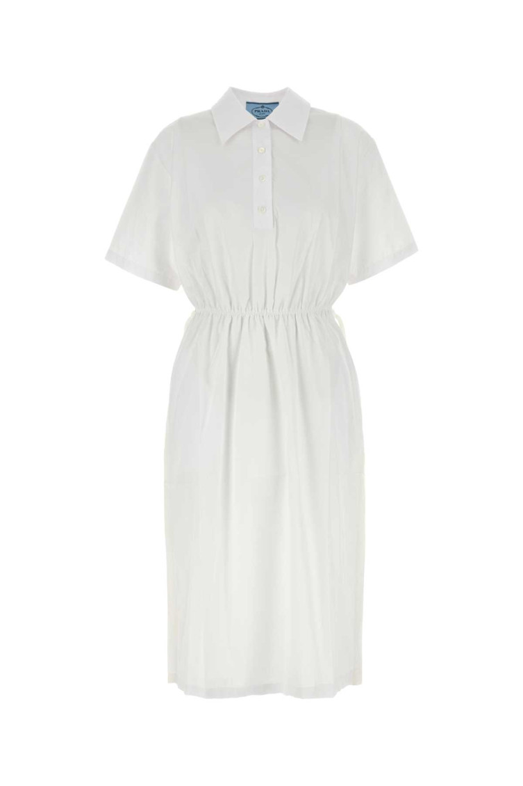Prada Abito Chemisier In Popeline Bianco Donna In White