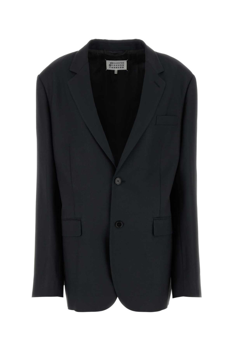 Maison Margiela Black Jacket With Classic Lapels And Logo Stitching On The Back In Mohair And Wool Blend Woman In Blue