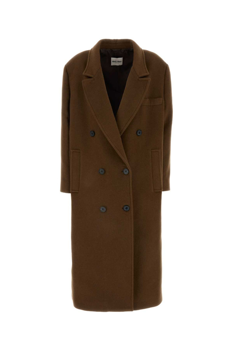 Miu Miu Virgin Wool Coat In Brown