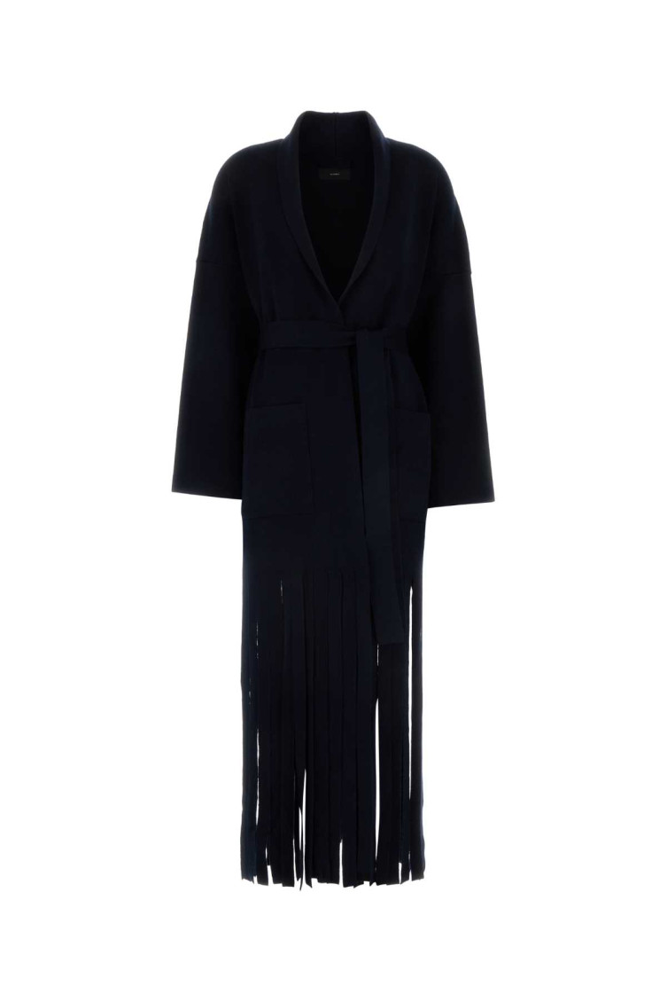 Alanui Fringe Detailed Wool Blend Coat In Navy Blue