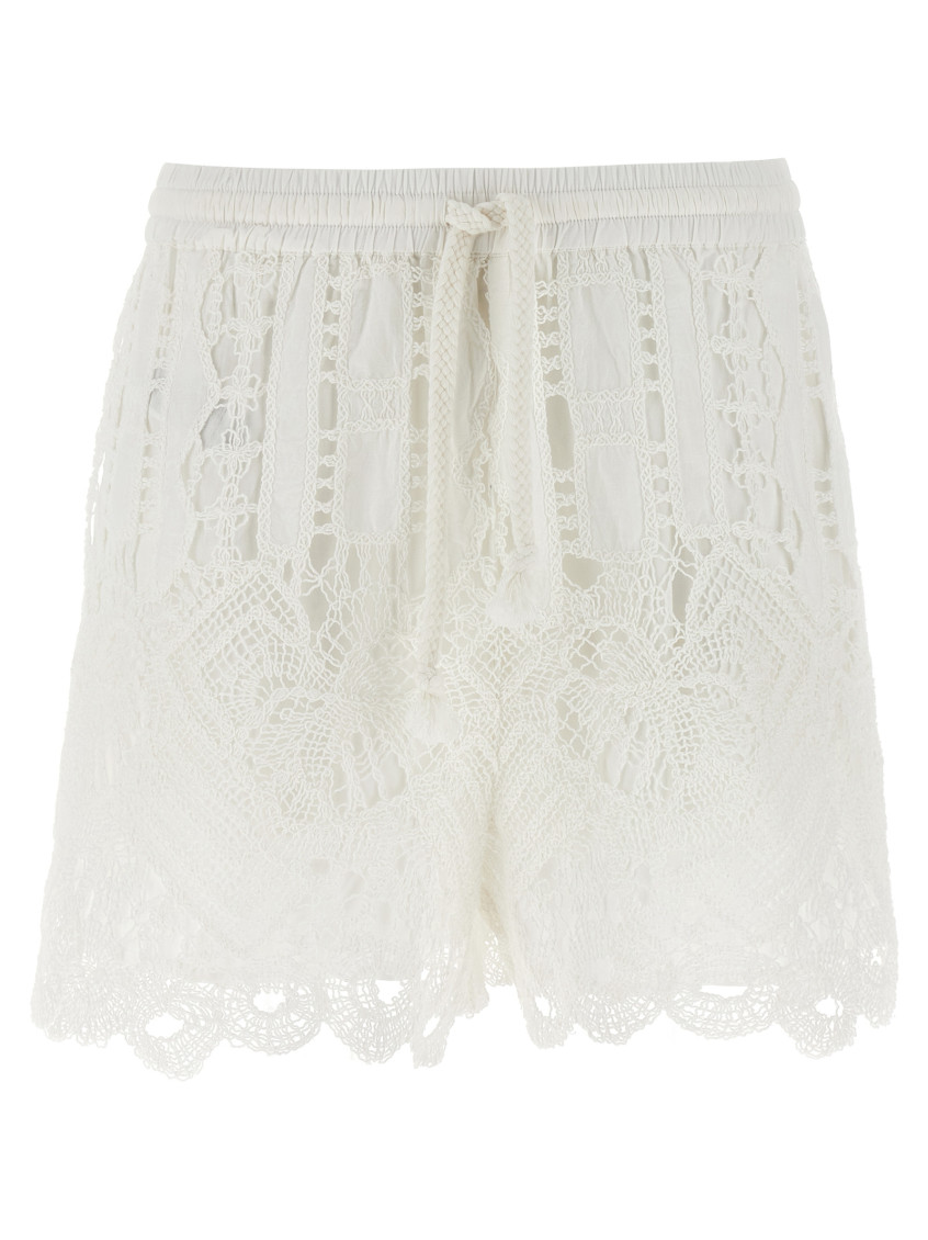 Pinko Elastic Waistband Macramé Lace Shorts In White