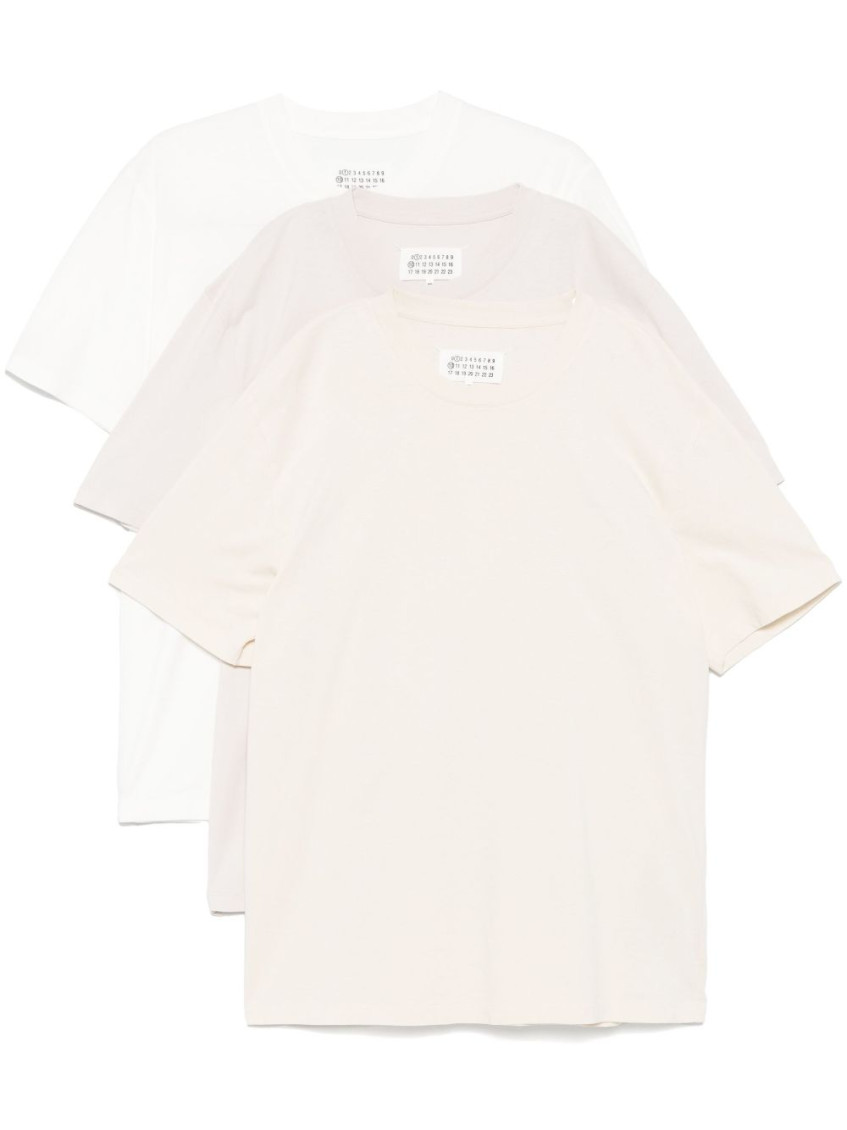Maison Margiela Neutral-hued T-shirt Set With Distinctive Stitch Logo