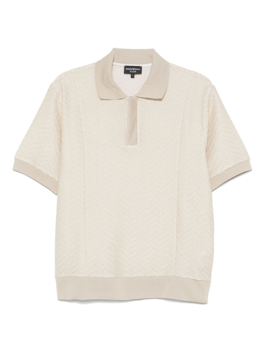 Emporio Armani Textured Fabric Polo With Ribbed Trim