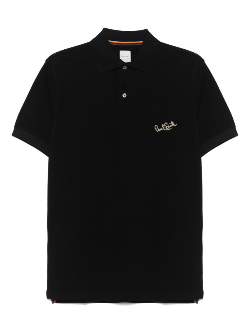 Paul Smith Logo Cotton Polo Shirt In Black