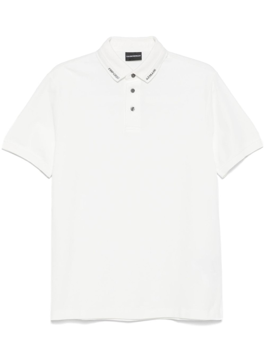 Emporio Armani White Embroidered Logo Polo