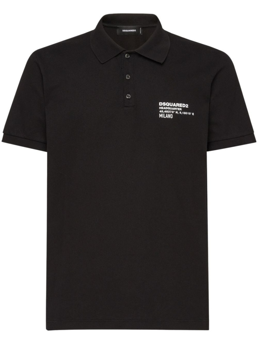Dsquared2 Black Logo Print Polo