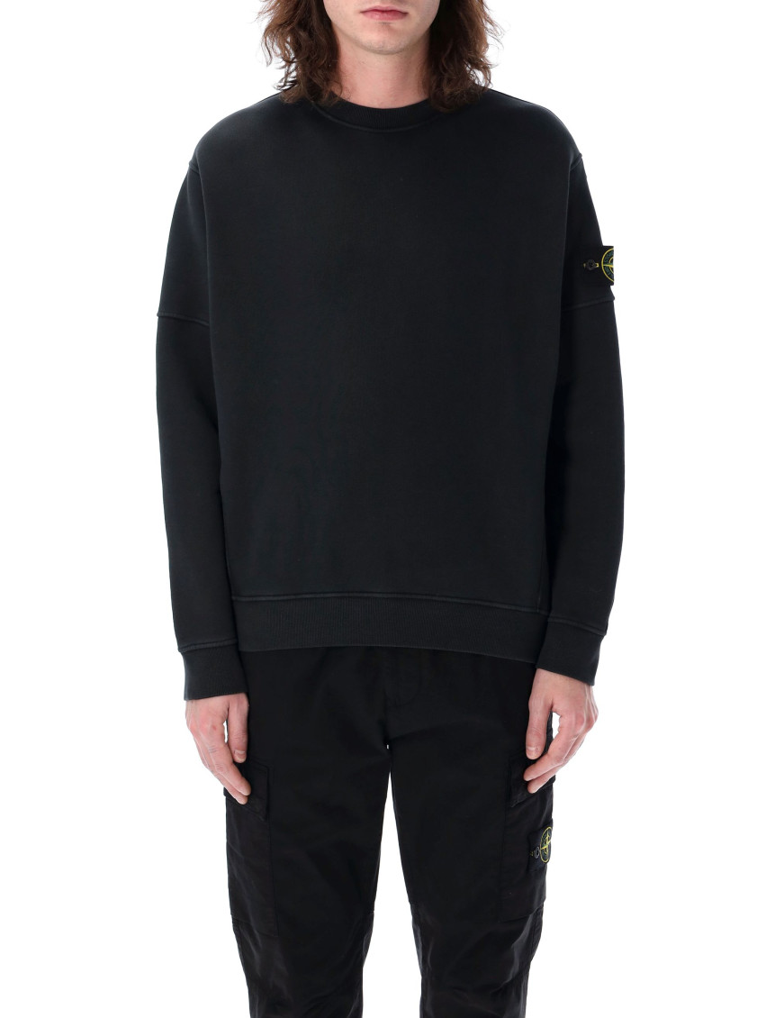 Stone Island Ribbed Detail Crew Neck Sweatshirt With Iconic Badge
