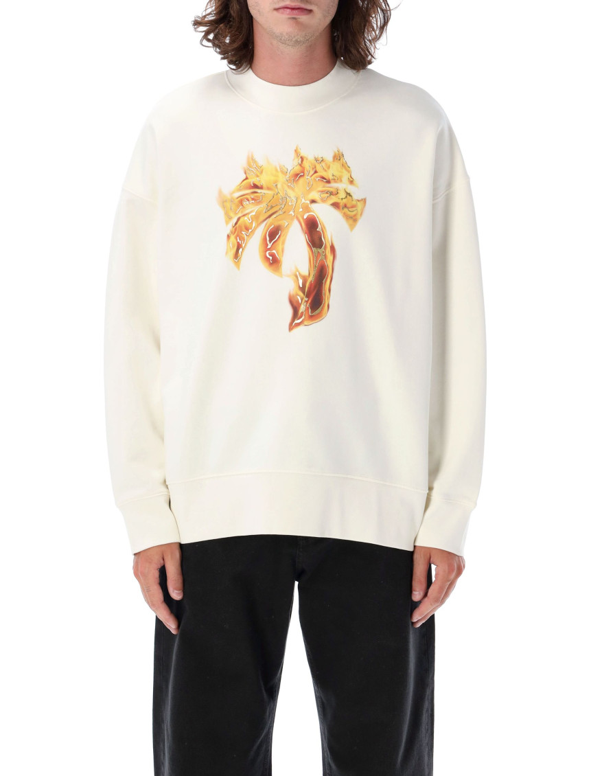 Shop Palm Angels Off White Burning Palm Cotton Sweatshirt