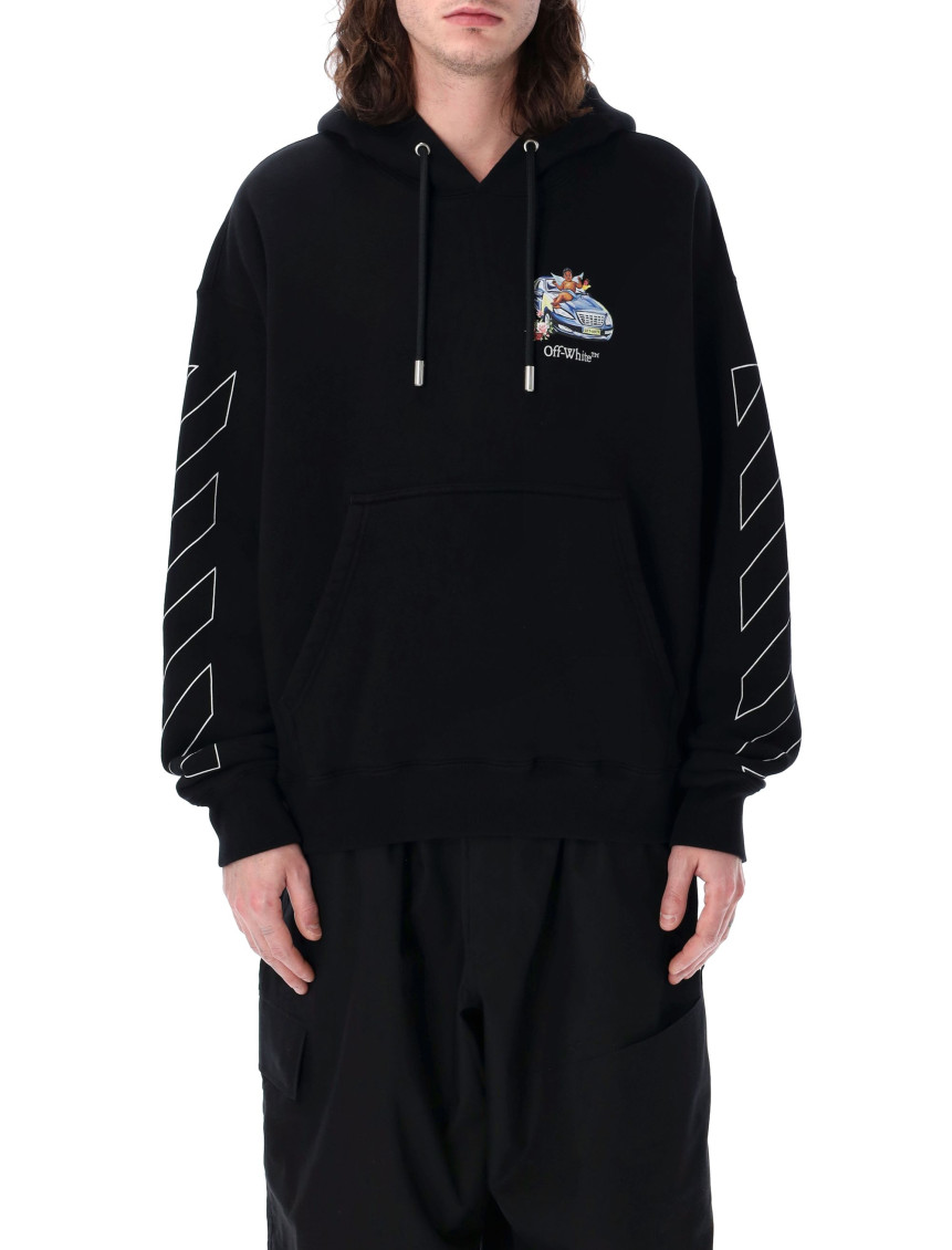 Off-white Oversized Black Hoodie With Graphic Back Design