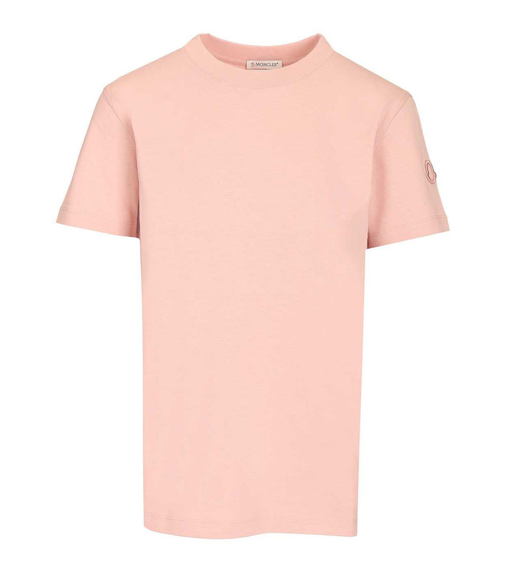 Moncler Light Pink Crew Neck Logo T-Shirt for Women Online USA at