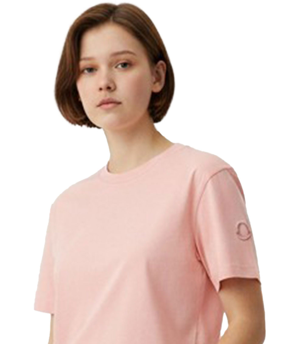 Moncler Light Pink Crew Neck Logo T-Shirt for Women Online USA at