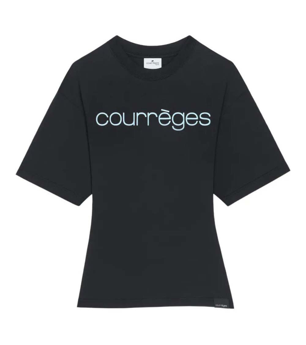 Courreges Black Round Neck Logo T-Shirt for Women Online USA at
