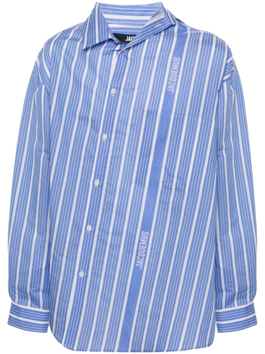Jacquemus Light-blue Striped La Chemise Cuadro In Silk Blend Man In Light Blue
