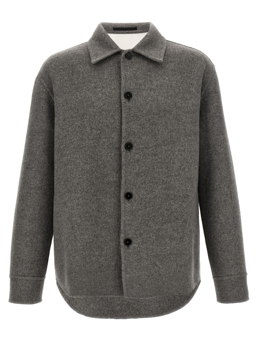 Jil Sander Wool Overshirt Casual Jackets And Parka Gray
