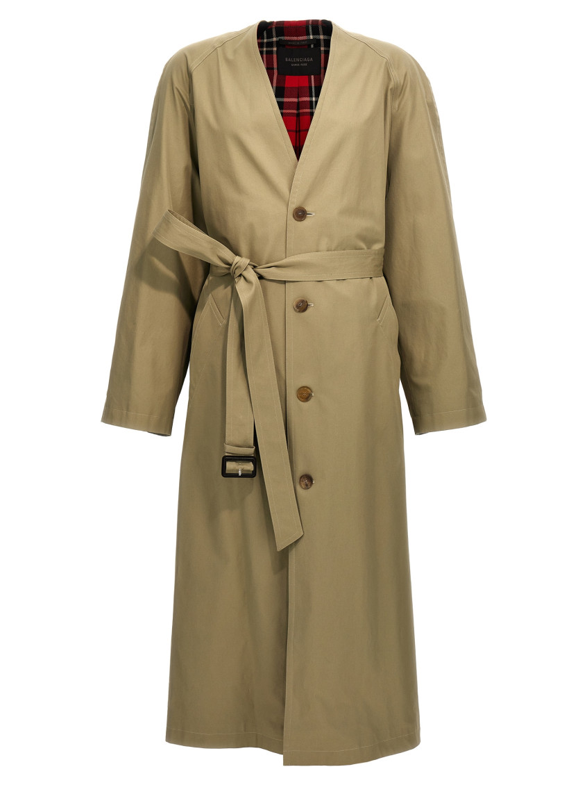 Balenciaga Beige Check Lining Oversize Trench Coat