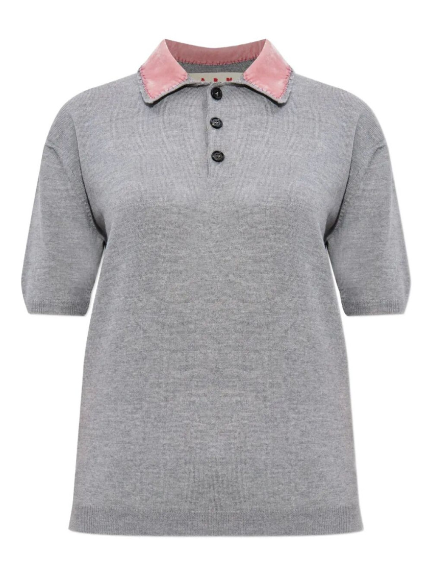 Marni Wool Polo Shirt With Velvet Collar Clothing