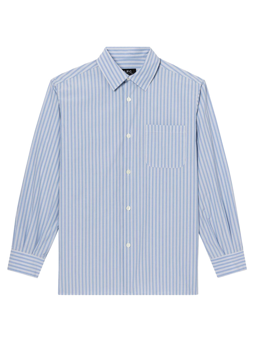 Apc Striped Sela Shirt With Chest Pocket In Black