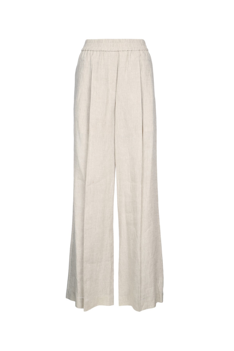 Brunello Cucinelli Fluid Linen Twill Double Pleat Wide Leg Trouser