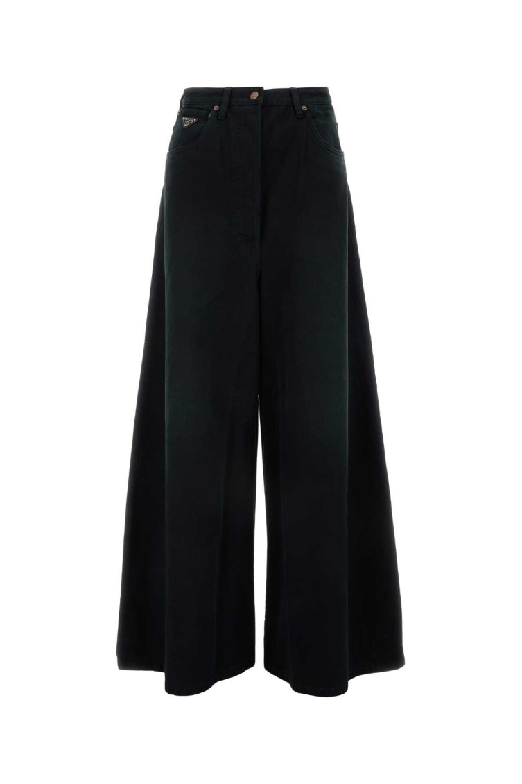 Prada Triangle Logo Wide-leg Jeans In Black