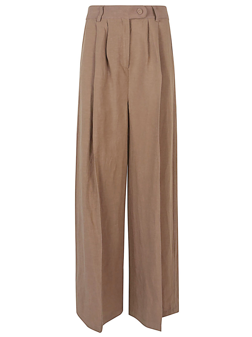 Front Street Brown Linen Blend Wide-leg Trousers