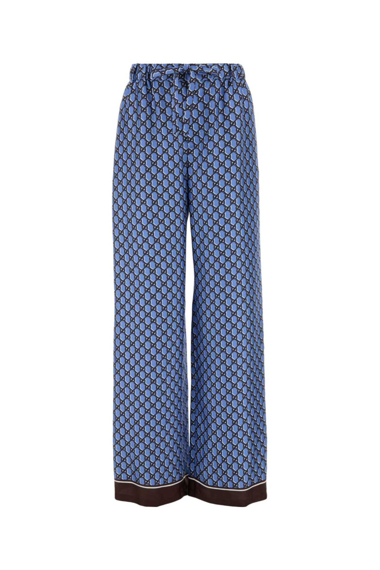 Gucci Silk Pant With Printed Pattern And Contrasting Hem In Blue