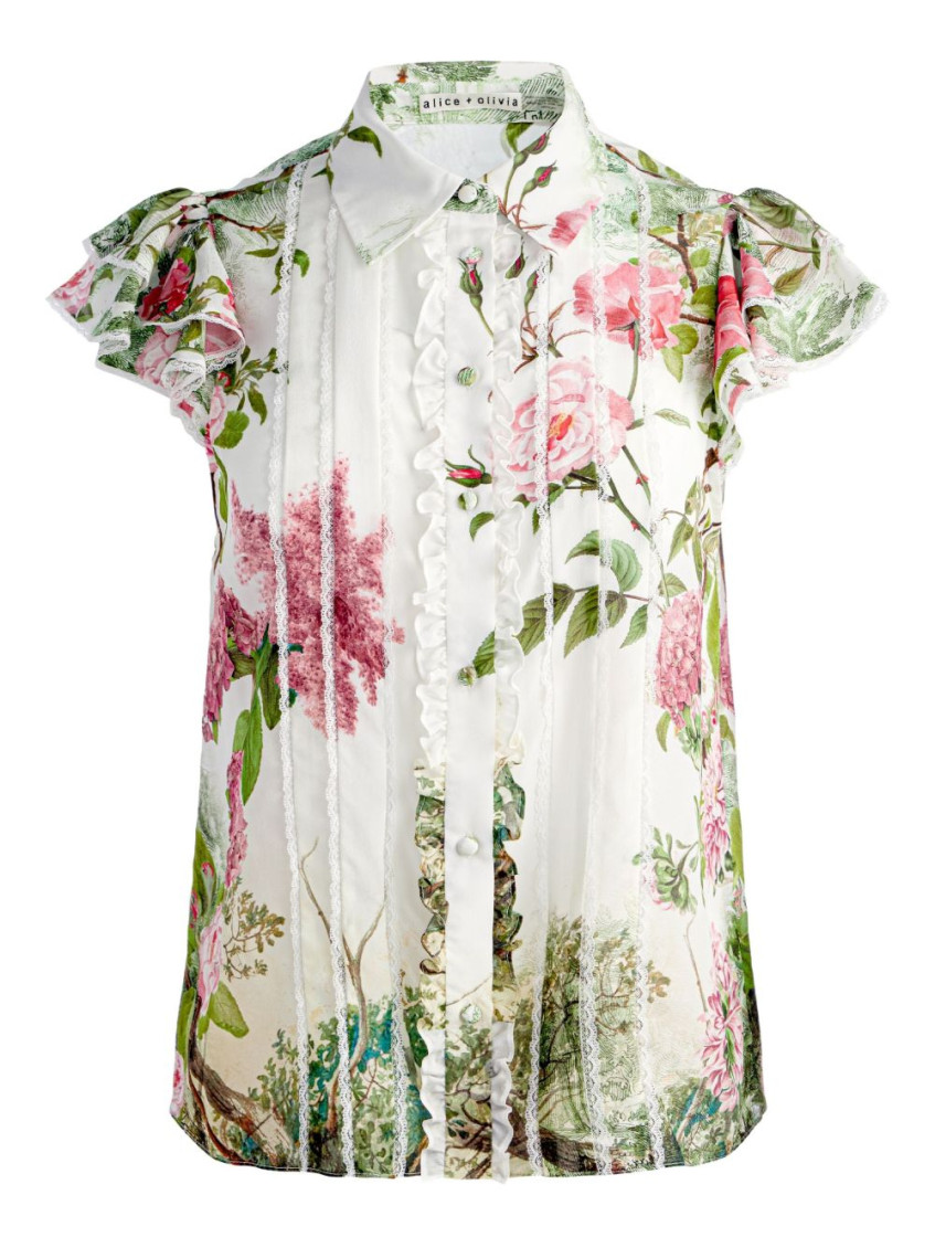 Alice And Olivia Minda Silk Blouse In White