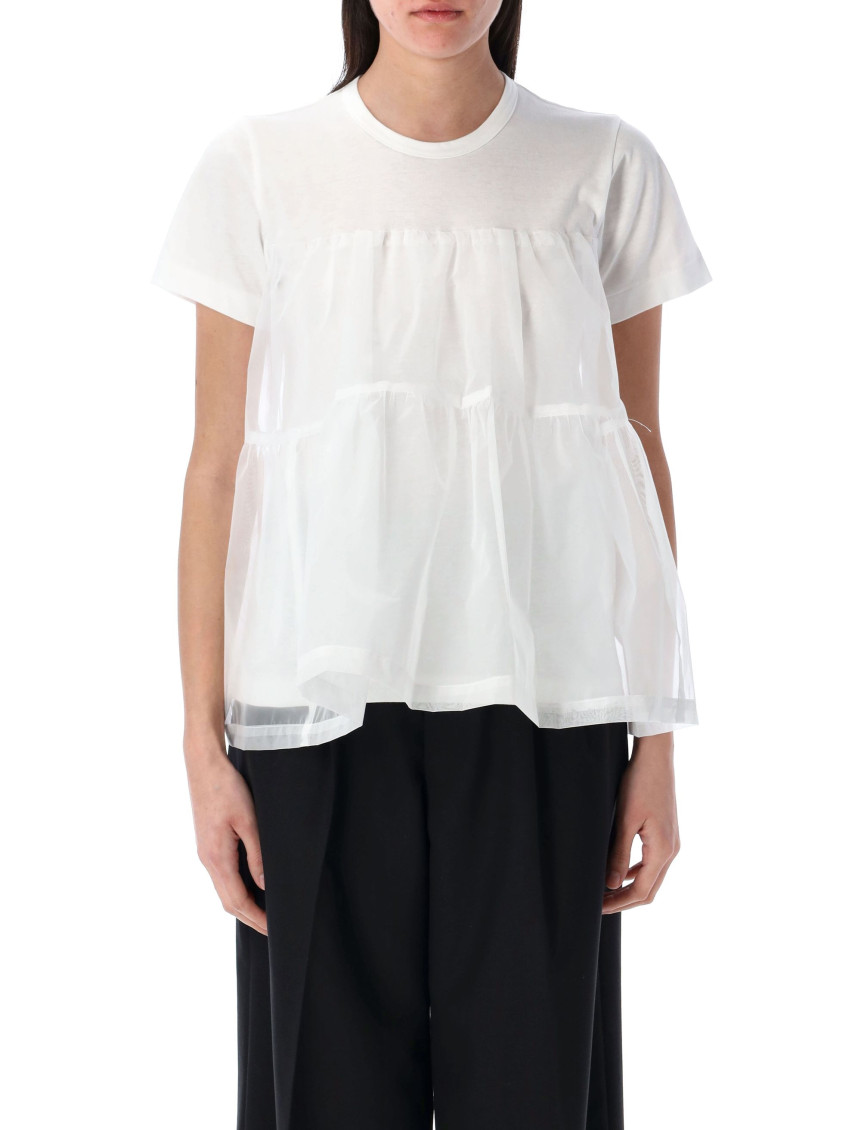 Comme Des Garçons White Tulle-panels T-shirt