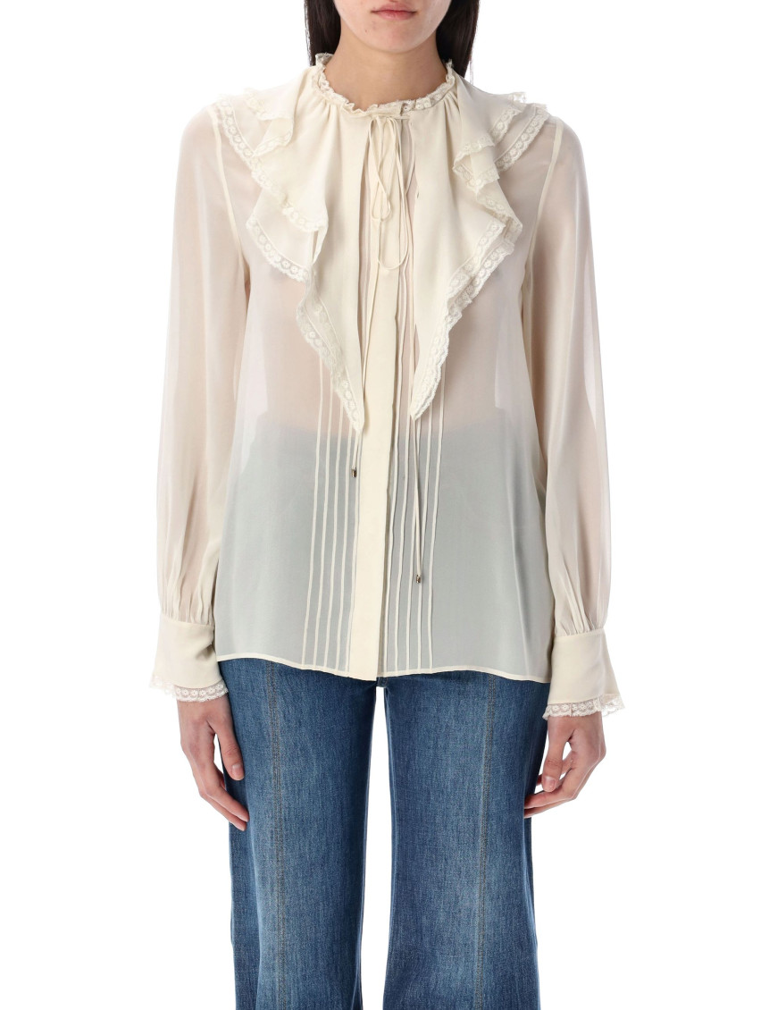 Chloé Lace-trimmed Ruffled Silk Blouse