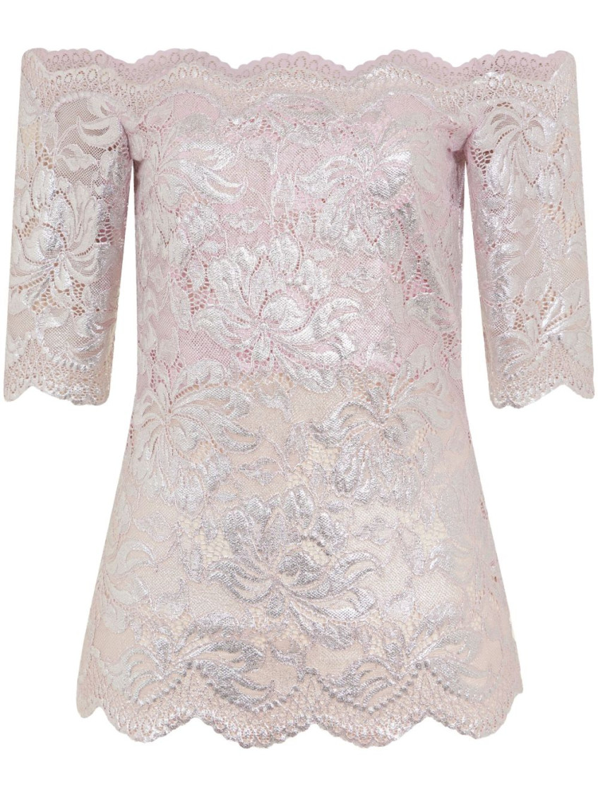 Rabanne Off-the-shoulder Lace Top With Floral Patterns In Purple