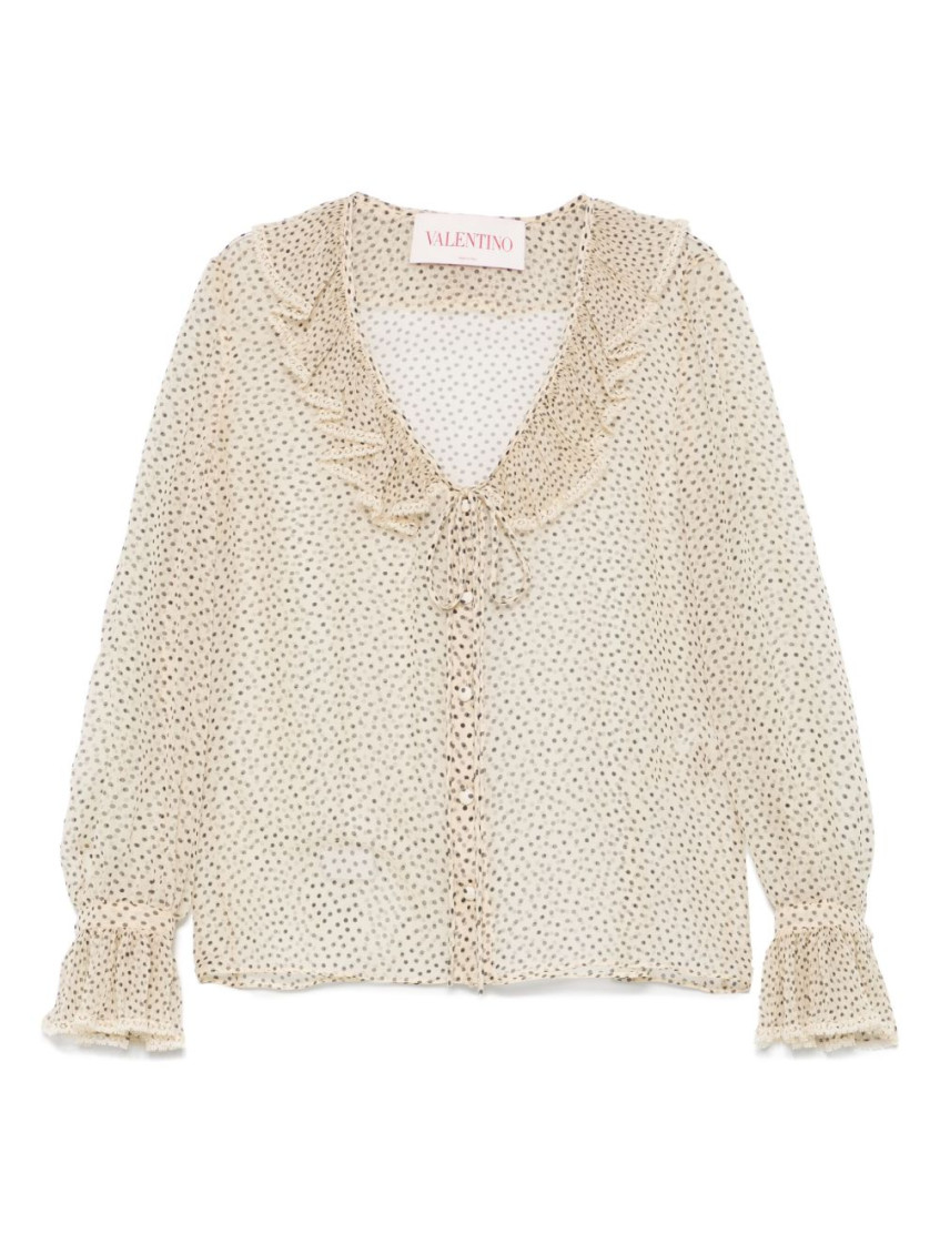 Valentino Lace-trimmed Ruffled Polka-dot Silk-chiffon Blouse In Neutral