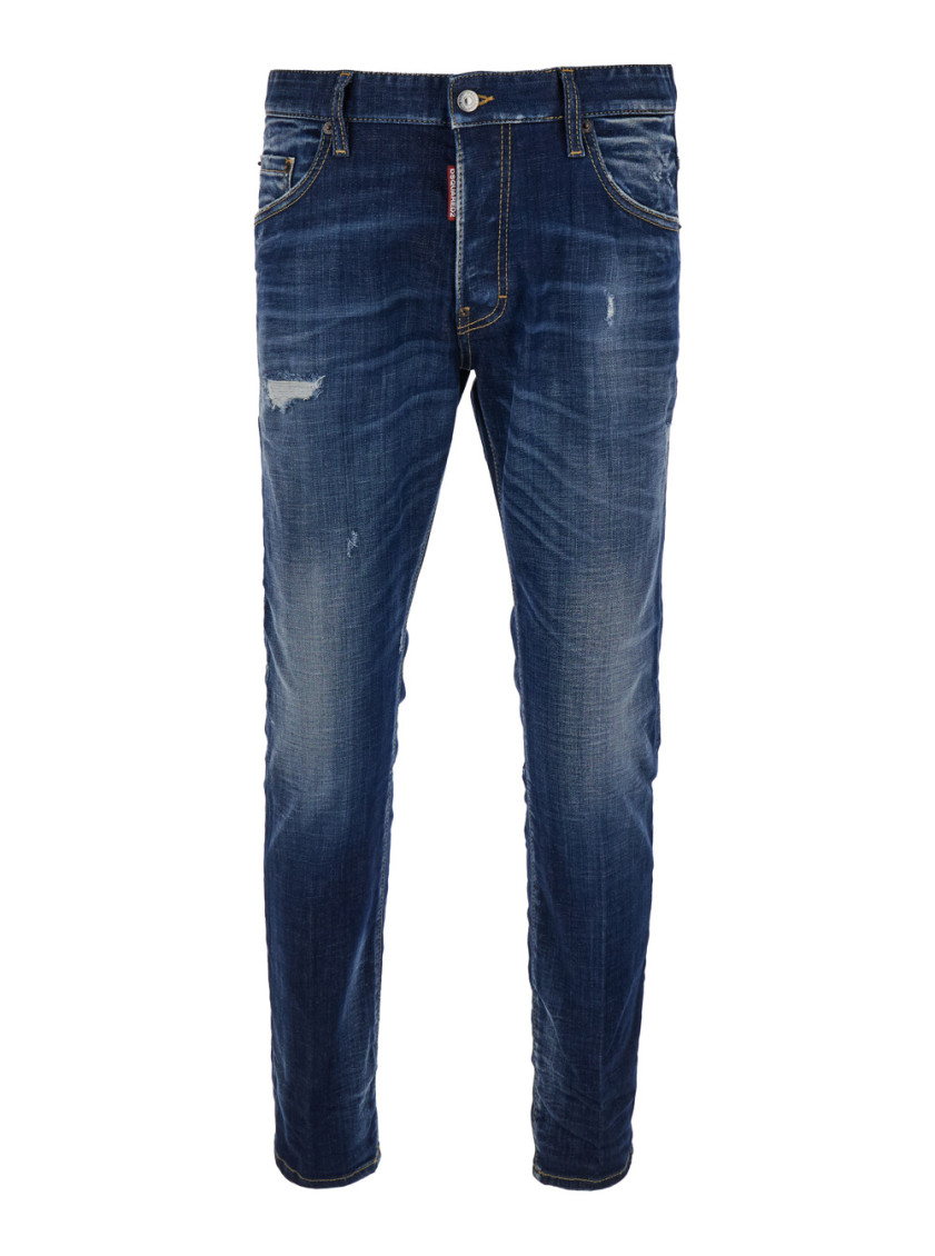 Dsquared2 Blue Jeans With Belt Loops And Logo Patch On The Rear In Blue