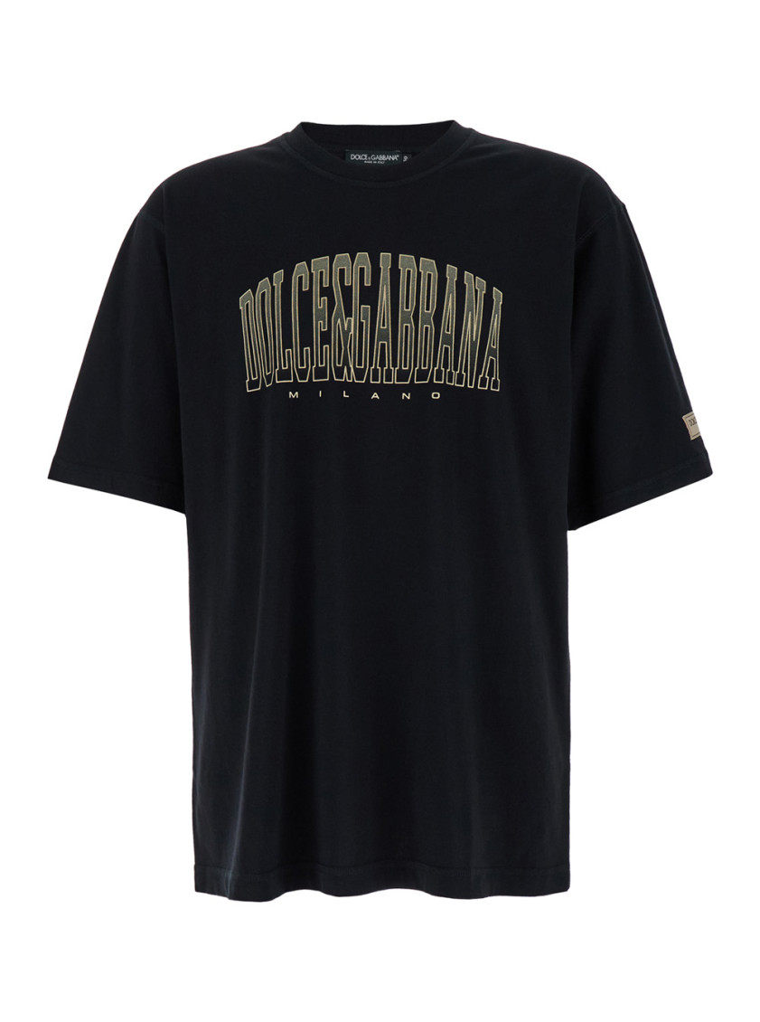 Dolce & Gabbana Black T-shirt With Logo Lettering Print In Black