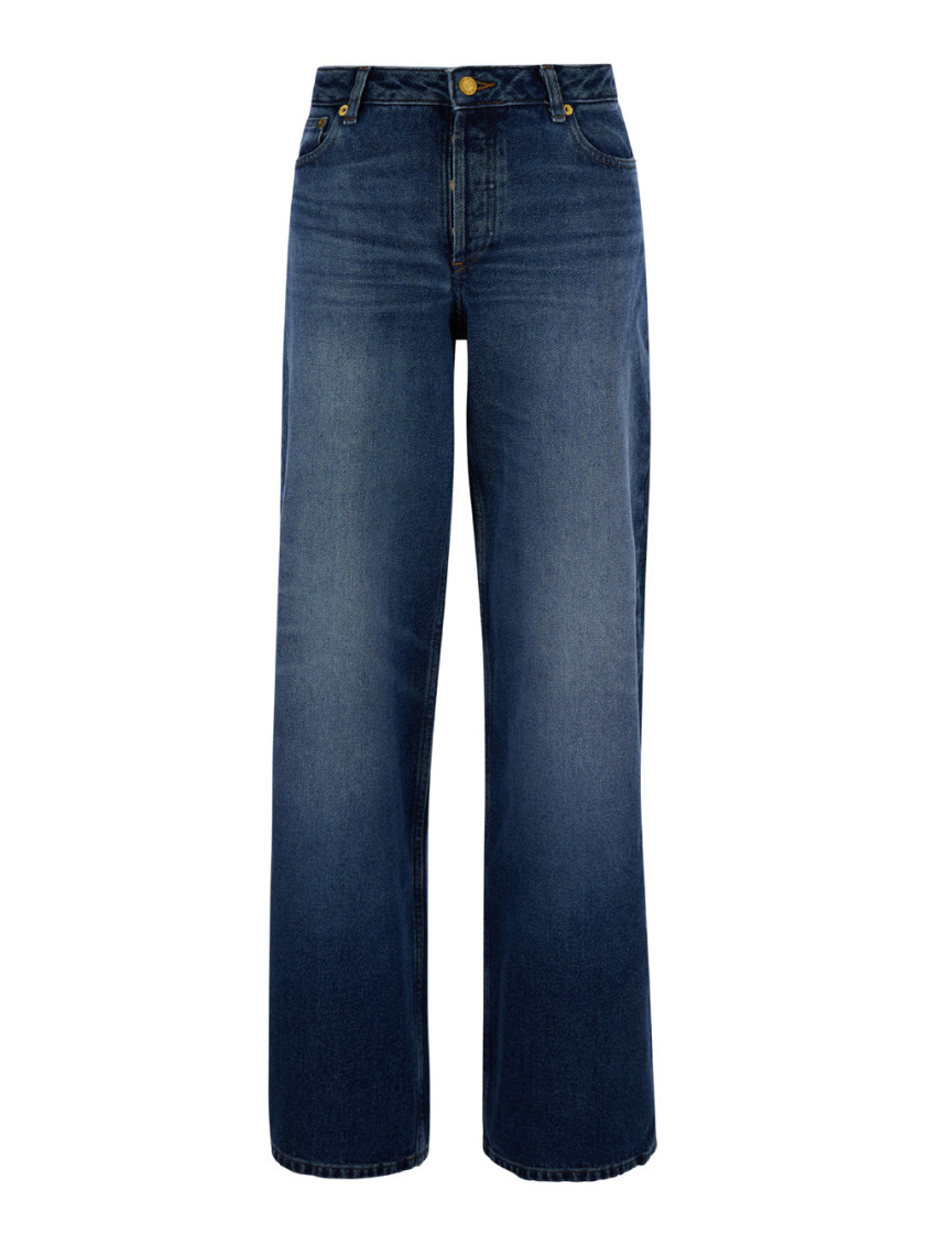 Apc A.p.c. Elisabeth' Blue Straight Jeans With Branded Button In Denim In Blue