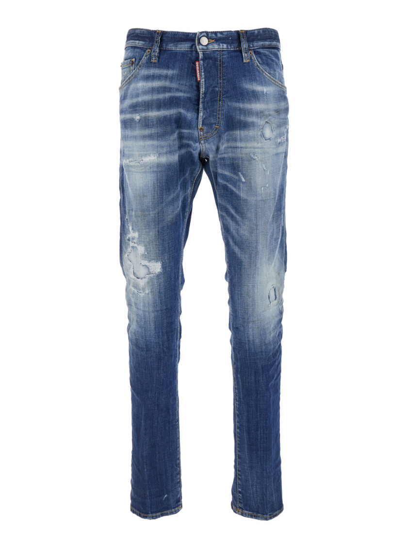 Shop Dsquared2 Navy Blue Distressed Slim Fit Jeans